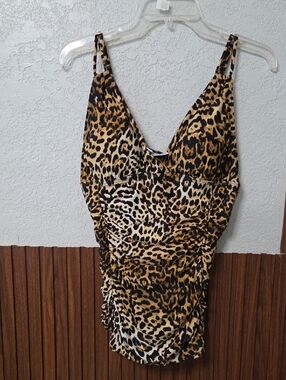 Calvin Klein Leopard Print Slip Top - Black Brown Cream
